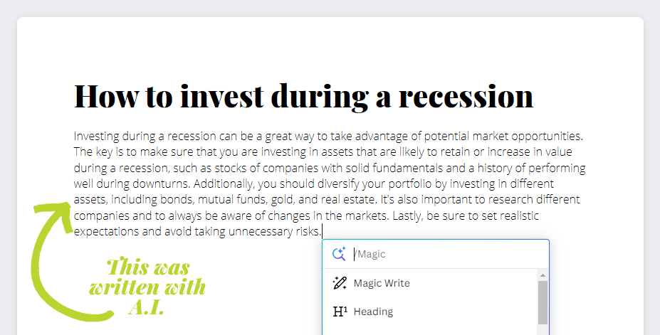 How artificial intelligence explains investing during a recession